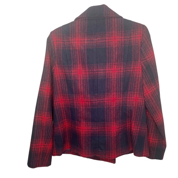 Old Navy Preppy Prep School Red & Navy Blue Plaid Peacoat Jacket Size Large - Picture 2 of 8